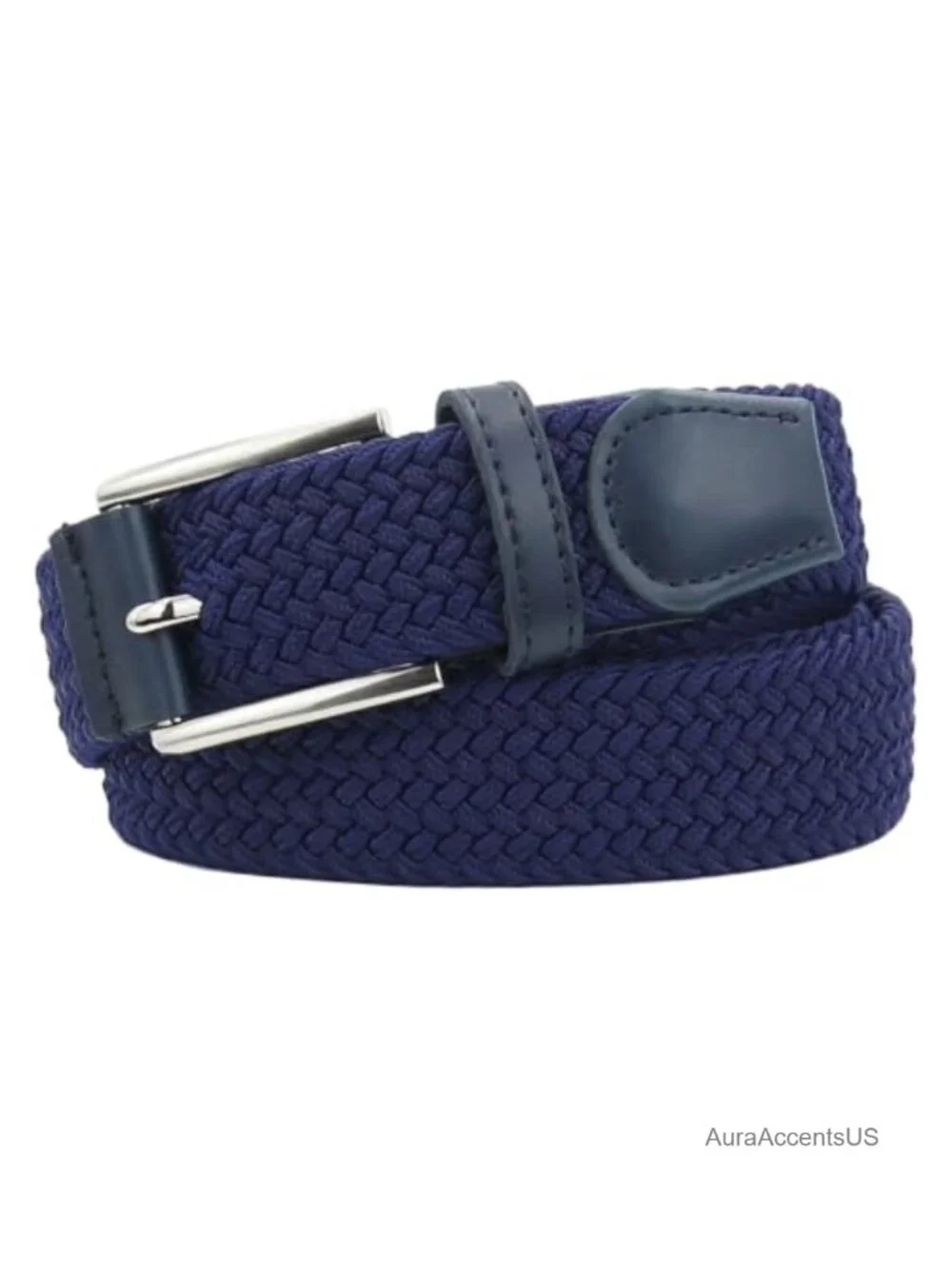 Unisex Woven Stretch Belt for Men and Women, Elastic Braided No-Hole Zinc Alloy